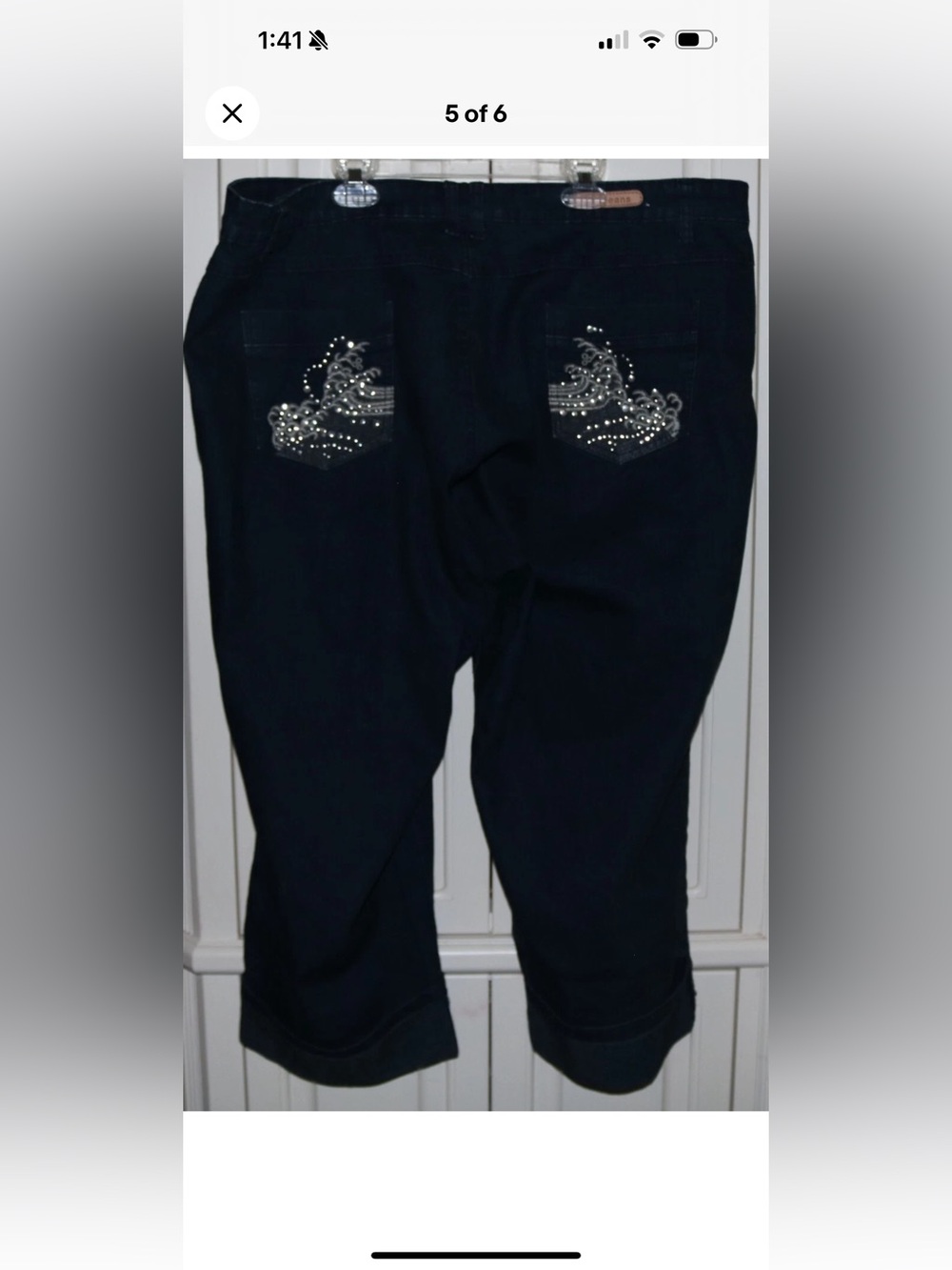 Women's COS Denim Cropped Capri Jeans with Embellishments Bling - Size 22W